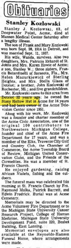 Stony Hollow Hut (The Hut) - Sept 1977 Owner Passes Away